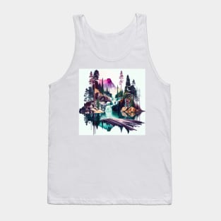 Colorful Mountain Forest Waterfall Tank Top